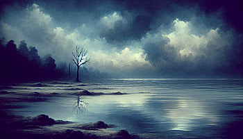 Mystical Blue Lake and Lone Tree, landscape, water, tree, cloud HD wallpaper