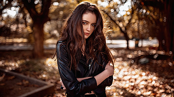 Girl Black Leather Jacket , girls, model HD wallpaper