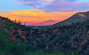 Peridot, San Carlos Apache Reservation, sky, Arizona, usa, trees, colors, mountains HD wallpaper