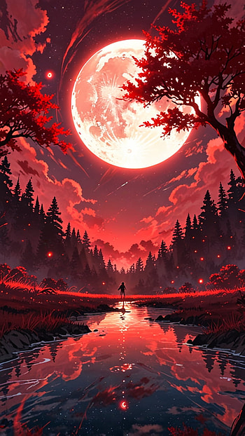 Magical fantasy night landscape, Anime, star, Art Abyss, magical, red, red anime HD phone wallpaper