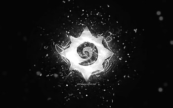 Hearthstone white logo, , white neon lights, creative, black abstract background, Hearthstone logo, online games, Hearthstone HD wallpaper