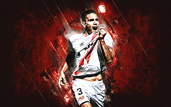 Radamel Falcao, Rayo Vallecano, Colombian footballer, portrait, red stone background, La Liga, football, Spain HD wallpaper