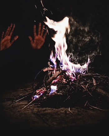 Fire, Bonfire, Dark, Flame, Sparks, Hands HD phone wallpaper
