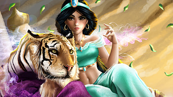 Jasmine And Rajah Art, jasmine, deviantart, artist, artwork, tiger, movies HD wallpaper