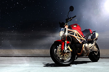 bike, night, bike on road, effects, , creation, red, red bike, motorcycles HD wallpaper
