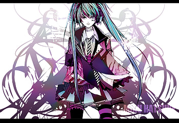Hatsune Miku, colorful, black, awesome, suit, cute, vocaloid, beauty, nice, miku, vocaloids, hatsune, thighhighs, aqua eyes, skirt, white, girl, aqua, beautiful, diva, tie, purple, pink, anime, pretty, aqua hair, cool, idol, virtual HD wallpaper