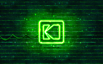 Kodak green logo, , green brickwall, Kodak logo, brands, Kodak neon logo, Kodak HD wallpaper