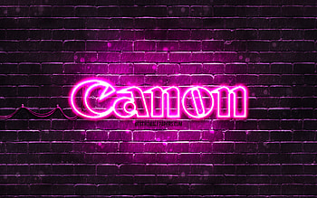 Canon purple logo, , purple brickwall, Canon logo, brands, Canon neon logo, Canon HD wallpaper