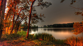 Autumn River, river, Autumn, water, dusk HD wallpaper