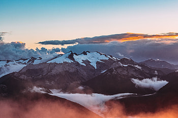 Mountains, snowy layer, clouds HD wallpaper