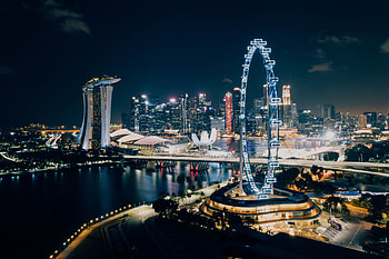 Buildings, city, ferris wheel, cityscape, night HD wallpaper
