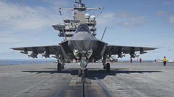 F-35 Lightning on an Aircraft Carrier, Lightning, Carrier, F-35, Ship, Military, Plane, Aircraft HD wallpaper