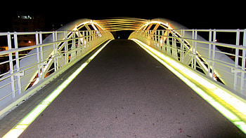 Bridge in the night, boat, light, Bridge, in the night, harbor HD wallpaper