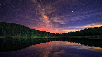 Milky Way Stars Night And Forest Lake HD wallpaper