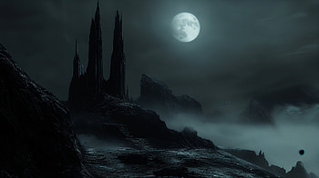 fantasy, castle, moon, fog HD wallpaper