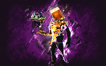 Fortnite Gold Geometric Skin, Fortnite, main characters, purple stone background, Gold Geometric, Fortnite skins, Gold Geometric Skin, Gold Geometric Fortnite, Fortnite characters HD wallpaper