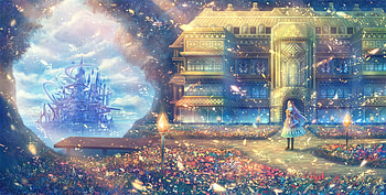 Fantasy, wind, anime, realm bou nin, girl, luminos, castle, manga HD wallpaper