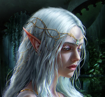 Lady Elluna, frumusete, fantasy, face, luminos, girl, elf, blue, dark, jewel HD wallpaper