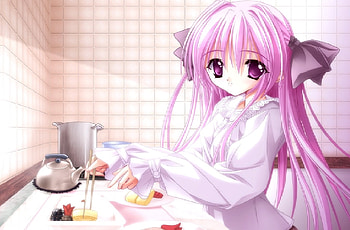 girl propearing food, sweet, pink, pretty, fruit, lovly, ketel, cake HD wallpaper