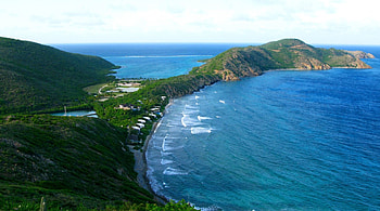 Aerial view, landscapes, bay, mountains, forest, beach HD wallpaper