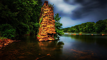 Tallapoosa River, Alabama, sky, rocks, water, usa, clouds HD wallpaper