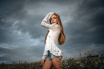 Stormy, cowgirls, ranch, blondes, field, storm HD wallpaper