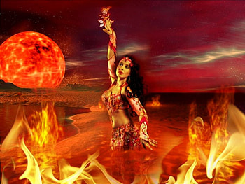 RUBY SKY AND WORLD OF FIRE.., ruby, runaway, planet, clouds, sky, safe, fire, woman HD wallpaper
