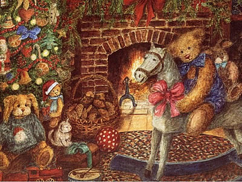 Teddy Bear and Rocking Horse, x-mas, horse, teddy, bear HD wallpaper
