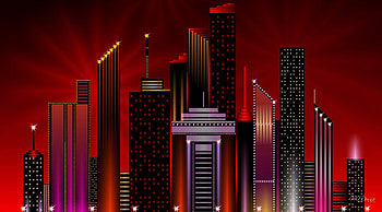 Big City Sunset Red, skyscrapers, abstract, city, art, light, red, uptown HD wallpaper