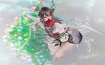 Fantasy girl, white, rendering, asian, girl, woman, fantasy, green, red, game HD wallpaper