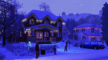 Christmas Village, winter, artwork, snow, houses, people HD wallpaper