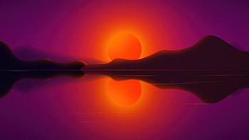 Silhouette, sun, lake, hills, reflections HD wallpaper