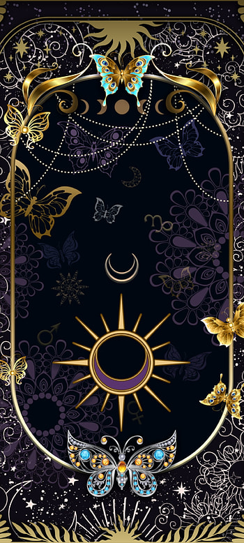 Golden butterfly card, gold, beautiful, electric blue, moon, premium, sun HD phone wallpaper