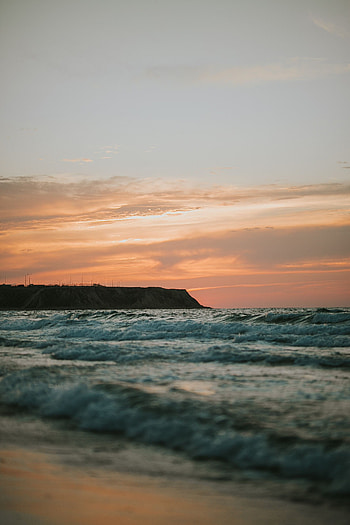 Nature, Sunset, Sea, Twilight, Waves, Shore, Bank, Dusk HD phone wallpaper