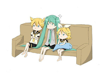 miku,len and rin just bored, vocaoids, singers, hatsune miku, rin, cute, kagamine len HD wallpaper