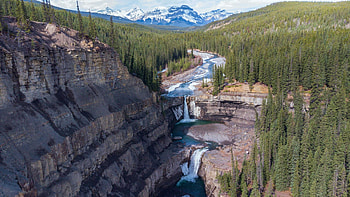 Crescent Falls, Alberta, clouds, cascades, sky, forest, canada, River HD wallpaper