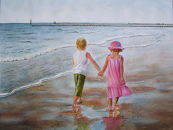 FOLLOW ME, kids, childhood, sea side, beach HD wallpaper