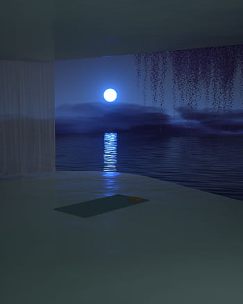 Tranquil digital art of a moonlit lake scene with calming reflections and mist. HD phone wallpaper