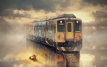 Fantasy Train Water Reflection, train, reflection, water, artist HD wallpaper