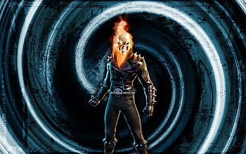 Ghost Rider, blue grunge background, Fortnite, vortex, Fortnite characters, Ghost Rider Skin, Fortnite Battle Royale, Ghost Rider Fortnite HD wallpaper