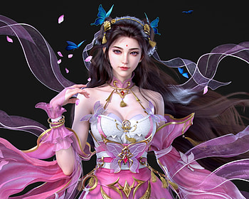 Fantasy girl, black, frumusete, pink, fantasy, wenjie li, girl, luminos HD wallpaper