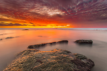 Nature, Water, Sunset, Stones, Sky, Horizon HD wallpaper