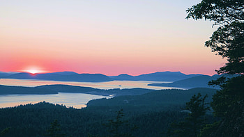 Fidalgo Island, Washington State, sky, hills, rocks, trees, usa, sunset HD wallpaper