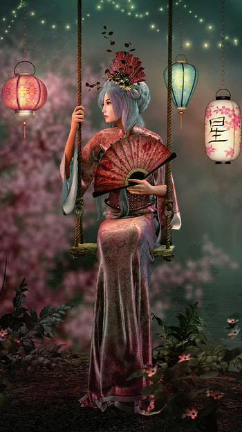 Geisha 04, dress, art, pink, japan, vestido, japon, noche, anime, rosa HD phone wallpaper