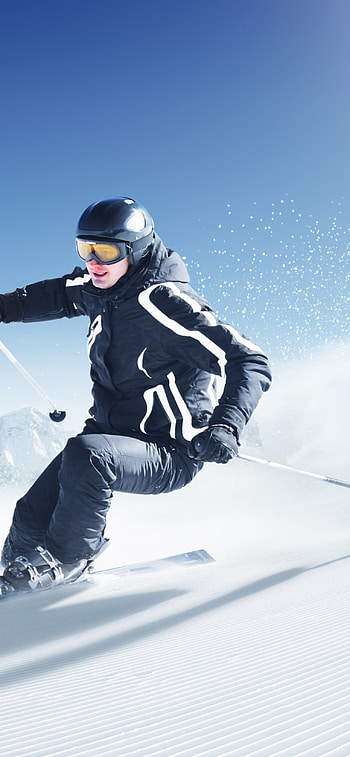 Skiing in snowy mountains, 11 pro , Majestic winter scenery, Snowy adventure HD phone wallpaper