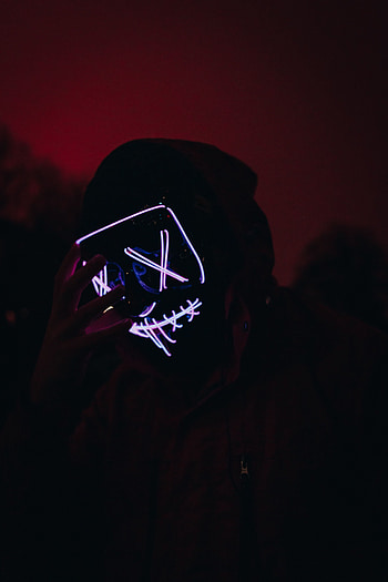 Dark, Miscellanea, Miscellaneous, Neon, Glow, Mask, Human, Person HD phone wallpaper