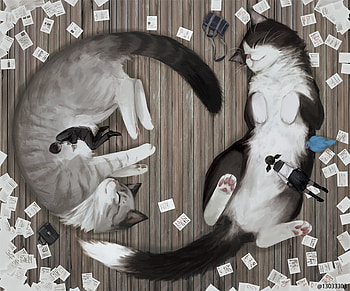 :), sleep, arizuka, anime, pisici, couple, cat, manga, giant HD wallpaper