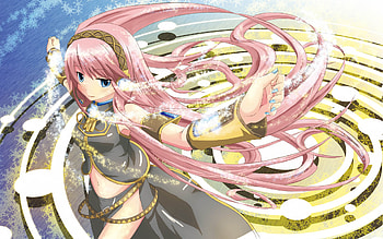 Megurine Luka, blue, black, luka, awesome, heads, cute, vocaloid, gold, beauty, nice, vocaloids, thighhighs, sexy, blue eyes, hot, headset, beautiful, pink hair, pink, anime, pretty, cool, megurine, clouds, sky HD wallpaper