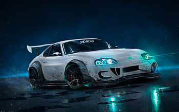 Artwork, Toyota Supra, neon lights HD wallpaper