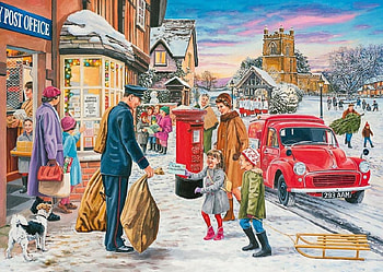 A Letter to Santa, postman, church, santa, winter, van, post office, carol singers, painting, choir, snow, christmas, post box HD wallpaper